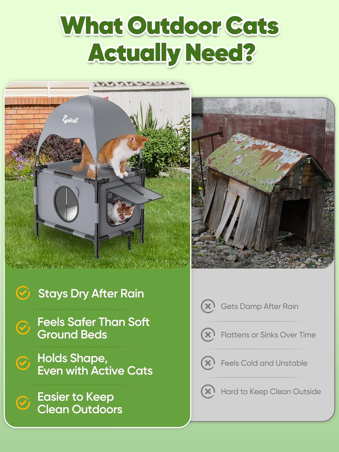 Elevated 2-Tier Outdoor Cat House with Canopy, Mesh Sides & Reversible Pad