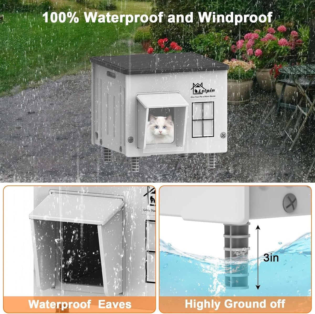Elevated Insulated Heated Cat House with Escape Door, Standard