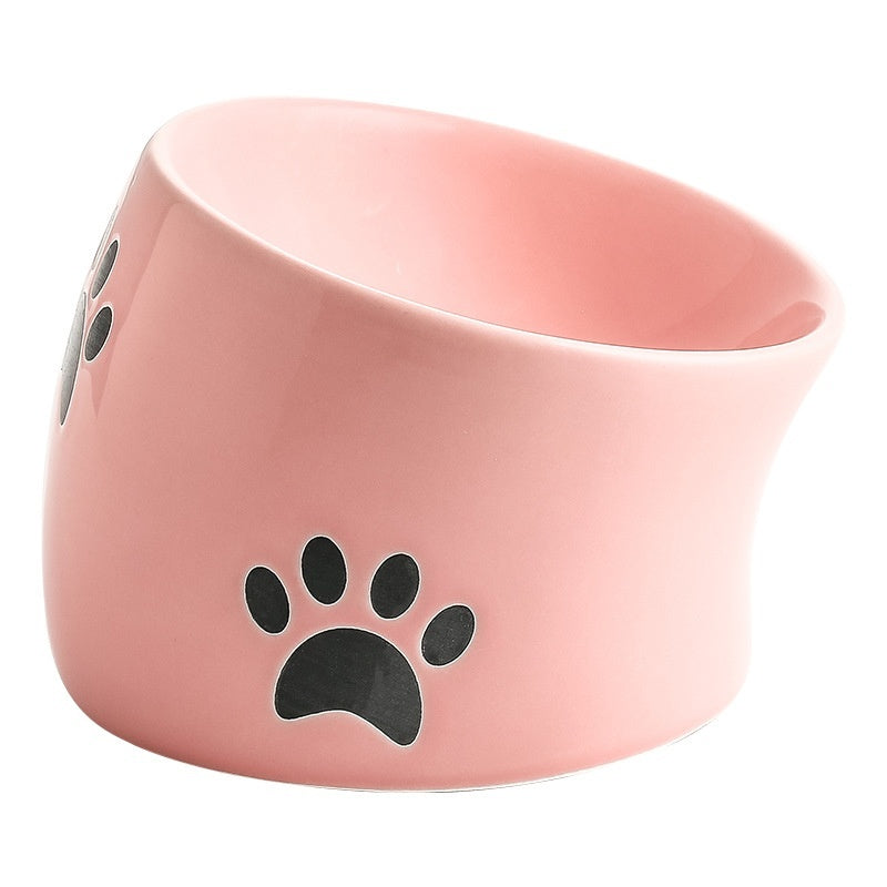 Drinking Water Neck Protection Pet Ceramic Oblique Mouth High Foot Food Basin