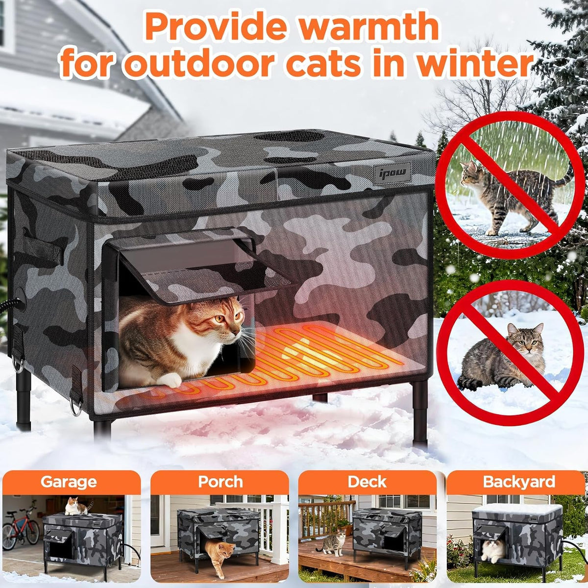 Heated Outdoor Cat House with 6-Layer Insulation – Medium & XL