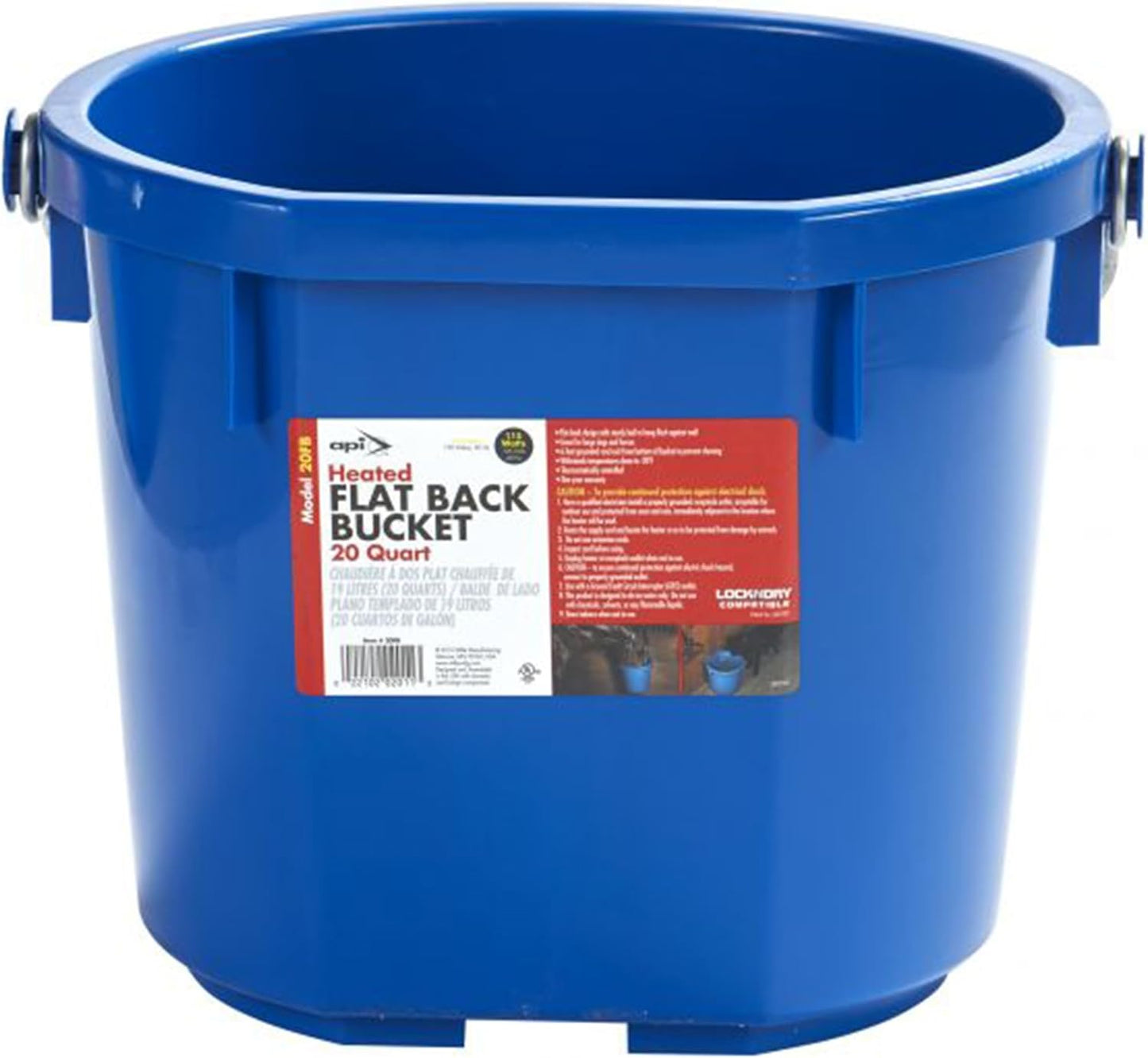 API Heated Flat Back Bucket 20QT No-Freeze Water Pail Horses Livestock Blue