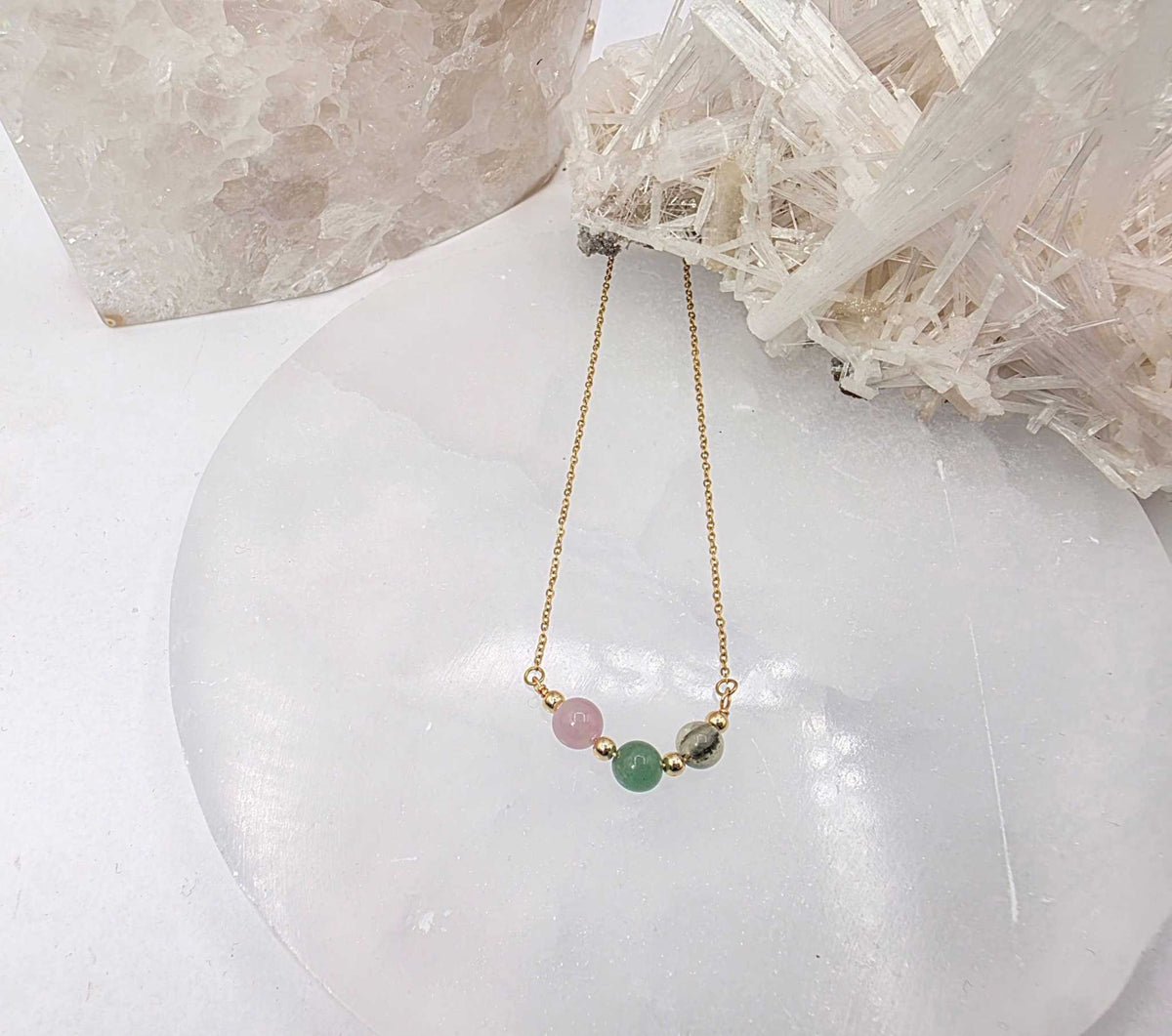 LIDERAR CON AMOR-Conjunto de joyas de kunzita, aventurina verde y prehnita