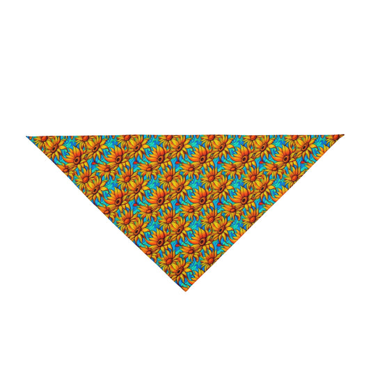 Sunflower Kaleidoscope on Turquoise Waves - Pet Bandana Pet Zen