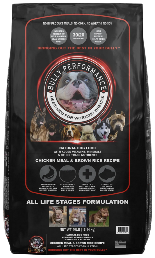 Bully Performance All Life Stage Dog Food 30% Protein 20% Fat 40lbs.