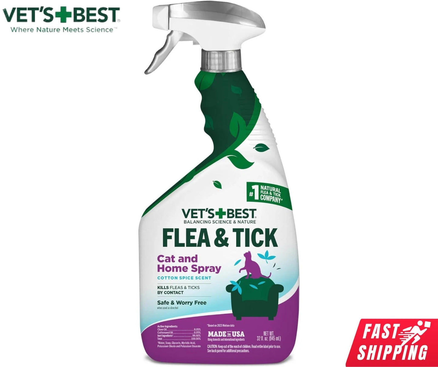 Vet's Best Cat & Home  Treatment Spray  Cotton Spice 32oz