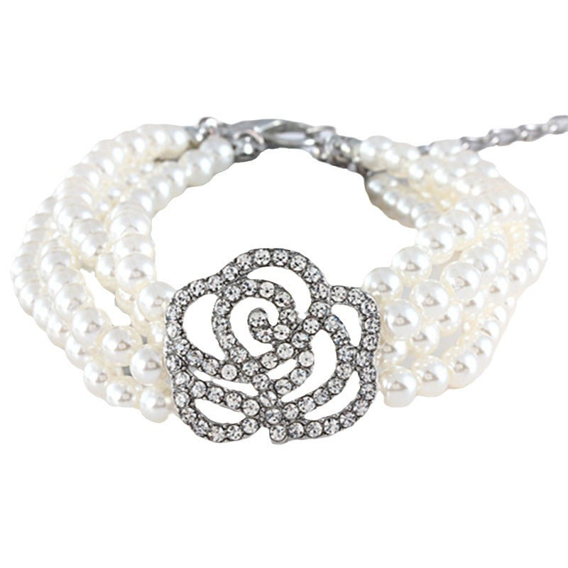 Four-row Pearl-studded Rose Cat And Dog Ornament Accessory