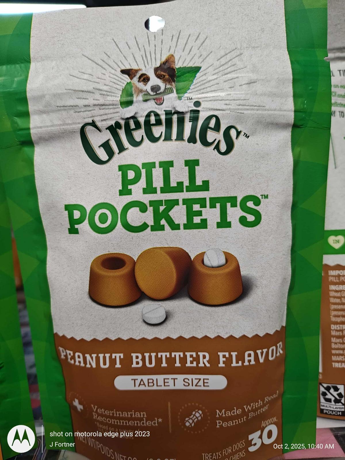 Pet Treat- Pockets for Dogs Tablet Size 30 Count  1 Bag Peanut Butter