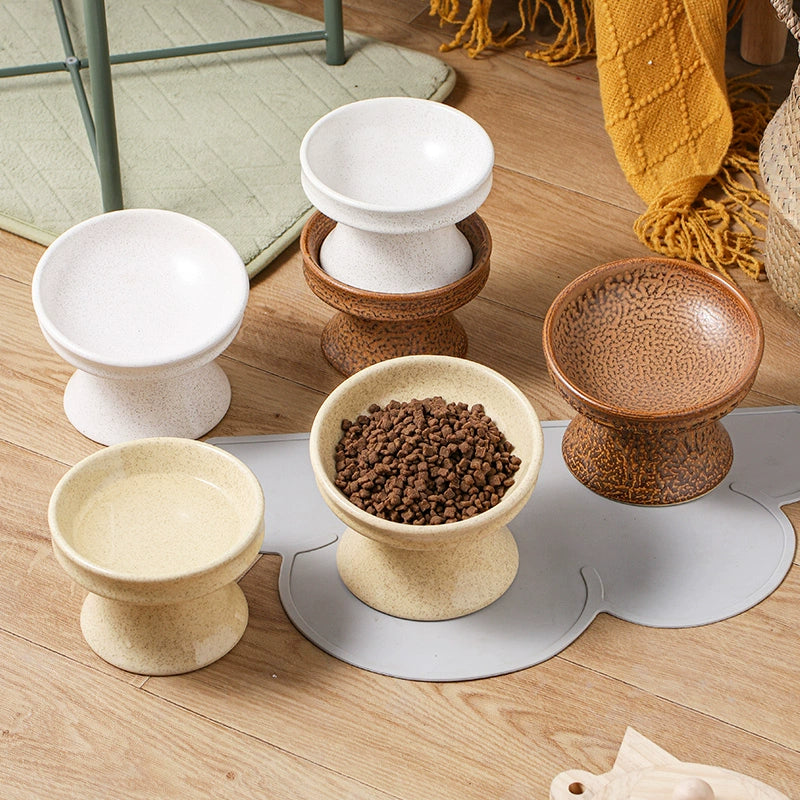 Cat Bowl Ceramic Shallow Mouth High Foot Anti Overturn Double