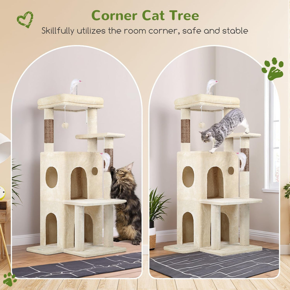 50-Inch Cat Tree for Large Cats with Scratching Post & Condos