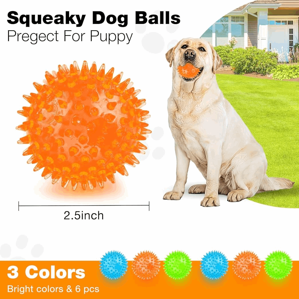 Pelotas chirriantes interactivas de 2.5” para cachorros, juguetes para la dentición, masticables para perros pequeños, limpieza dental y adiestramiento