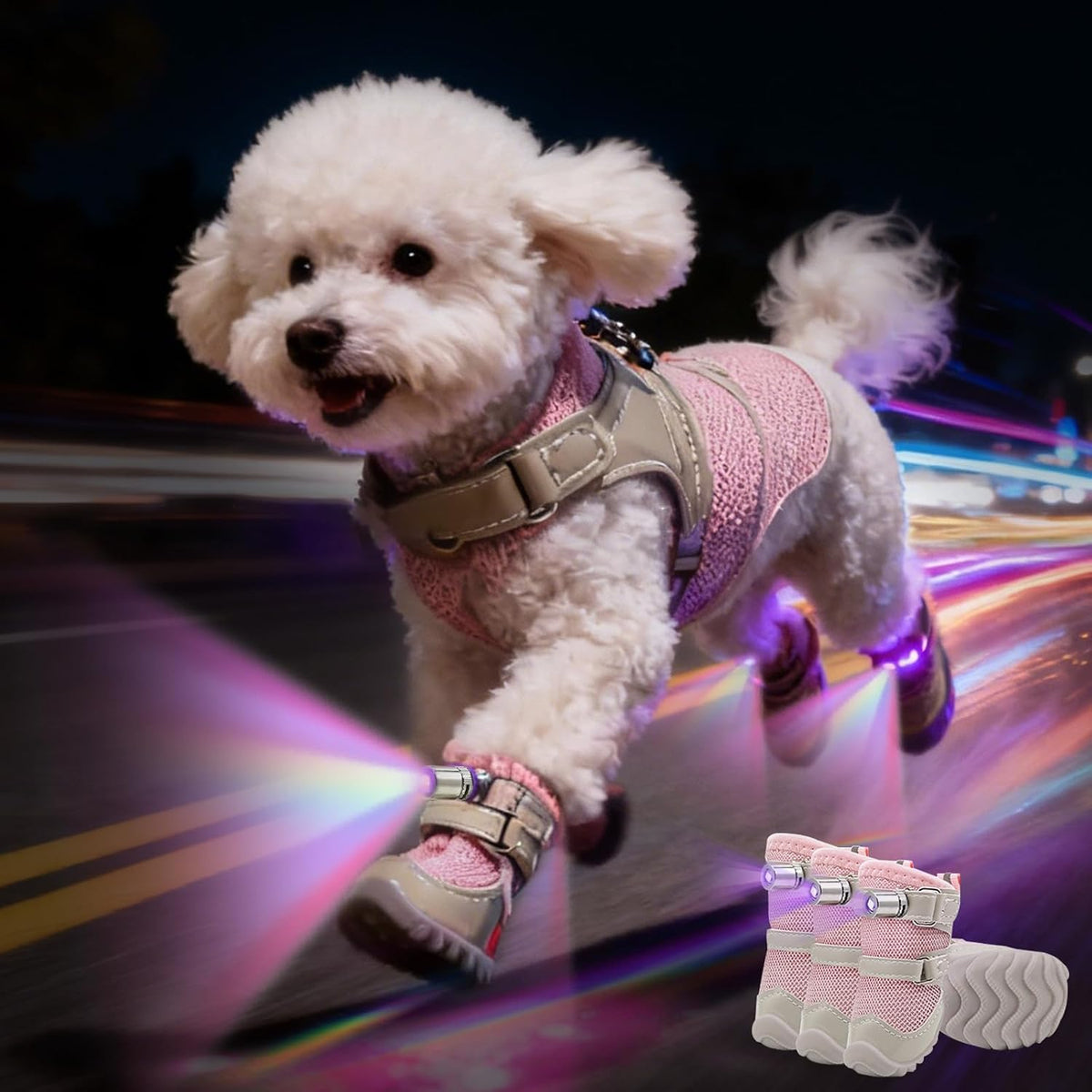 LED Light-Up Dog Boots – 4-Pack, 3 Sizes, 2 Colors