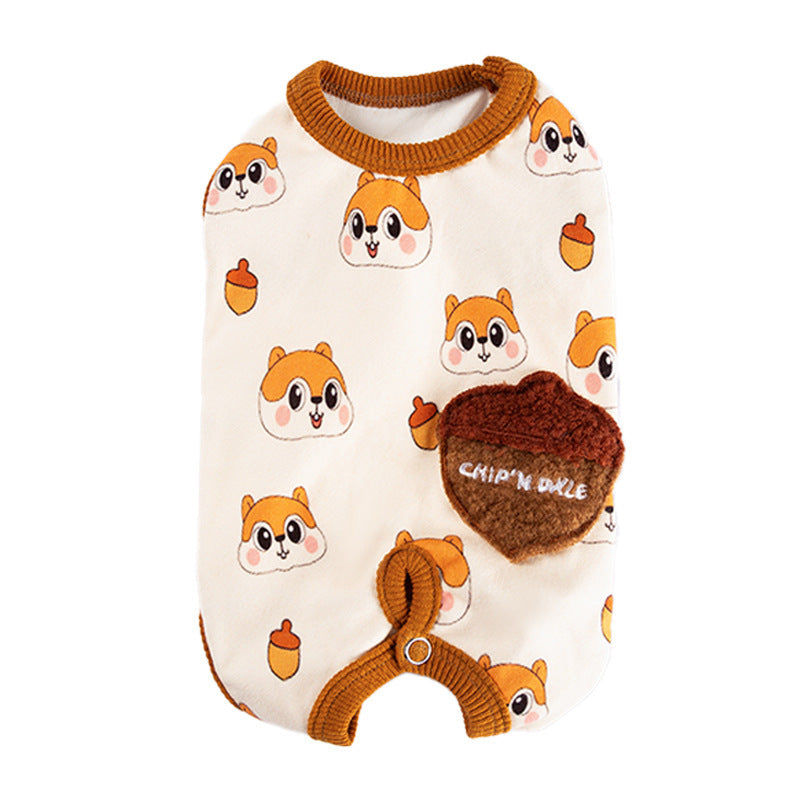 Cute All-Indian Squirrel Dog Sleeveless Clothes, Warm Winter Dog Jumpsuit, Teddy Soft-soled Shirt