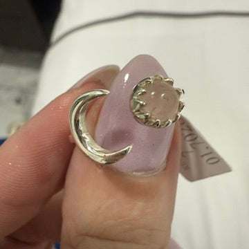 Rose Quartz Crescent Moon Ring – Sterling Silver – Size 7