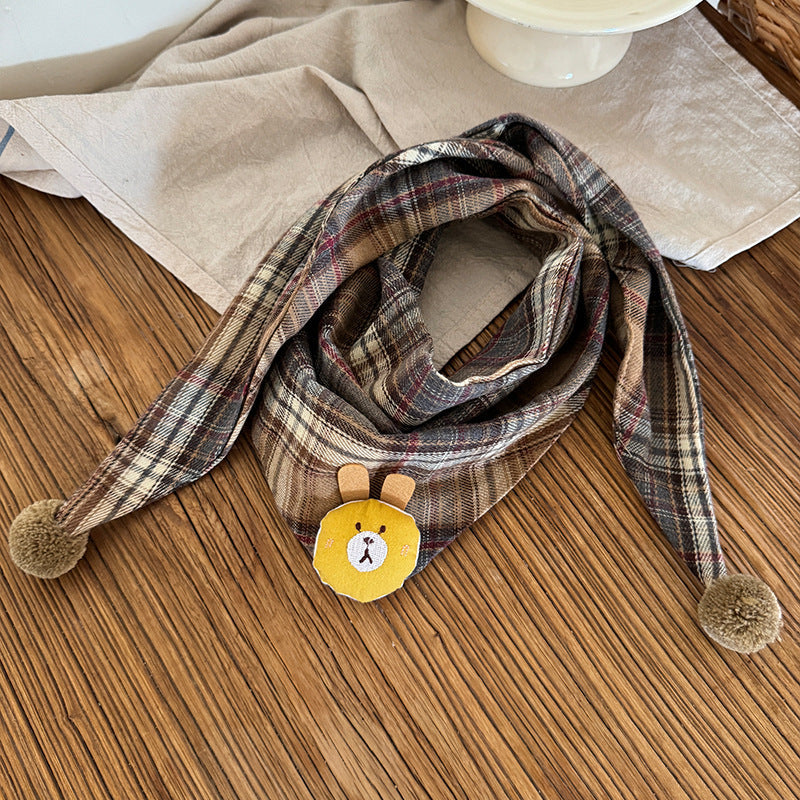 Korean-style Cotton-linen Plaid Childrens Scarf Versatile And Easy To Match