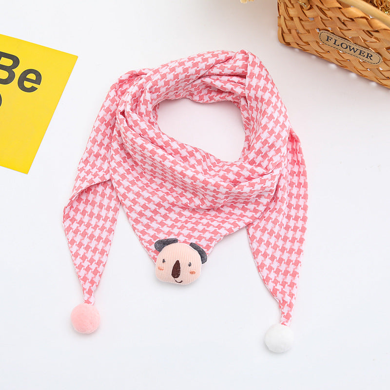 Korean-style Cotton-linen Plaid Childrens Scarf Versatile And Easy To Match