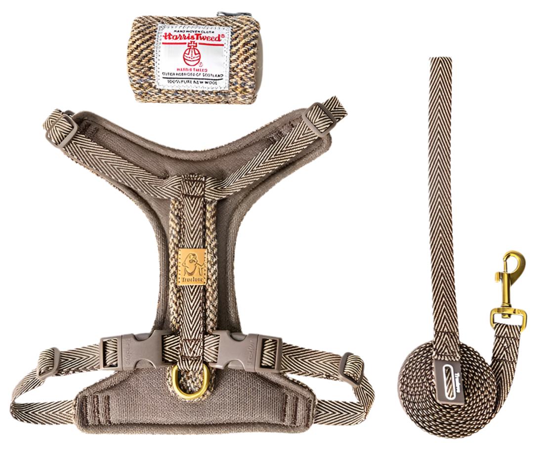 TrueLove Harris Tweed Dog Harness, Leash & Poop Bag Dispenser Set TLH2912