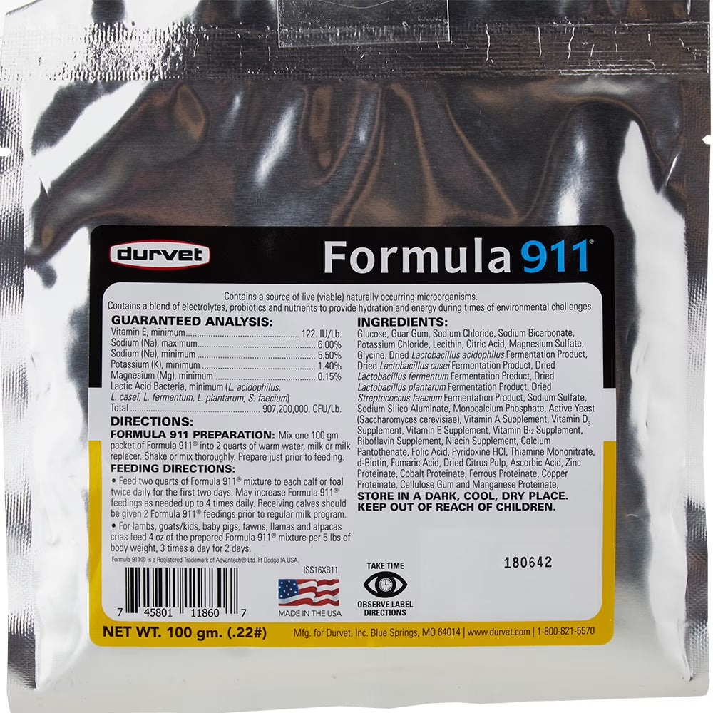 Durvet Formula 911 Electrolyte & Probiotic Support for Baby Animals 4 oz.