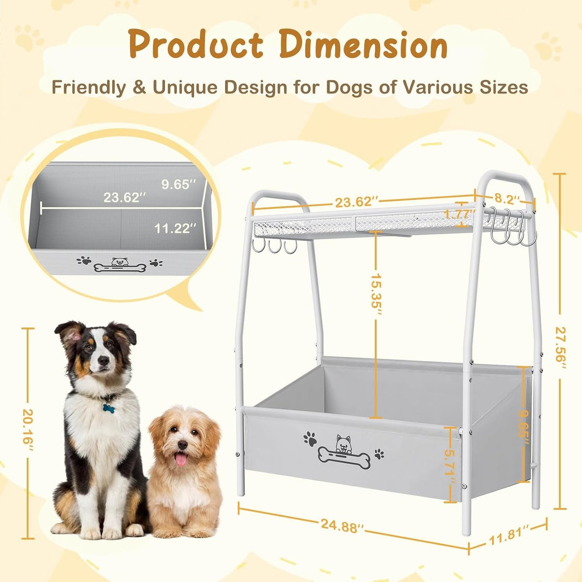 Dog Toy Storage Organizer with Shelf & 6 Hooks