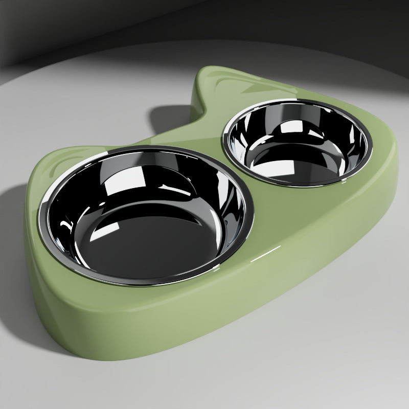 Cat Bowl Large And Small Eyes Slow Food Stainless Steel Two-in-one Pet Bowl
