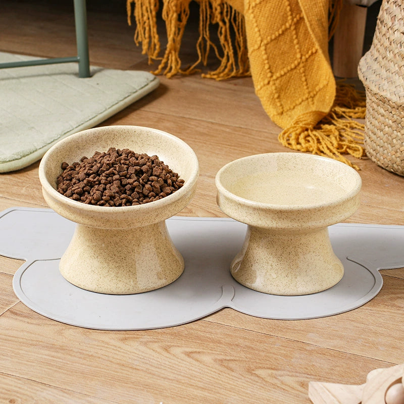 Cat Bowl Ceramic Shallow Mouth High Foot Anti Overturn Double
