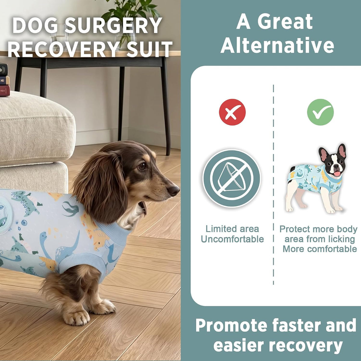 Female Dog Recovery Onesie Suit After Spay – 3 Patterns, S–2XL