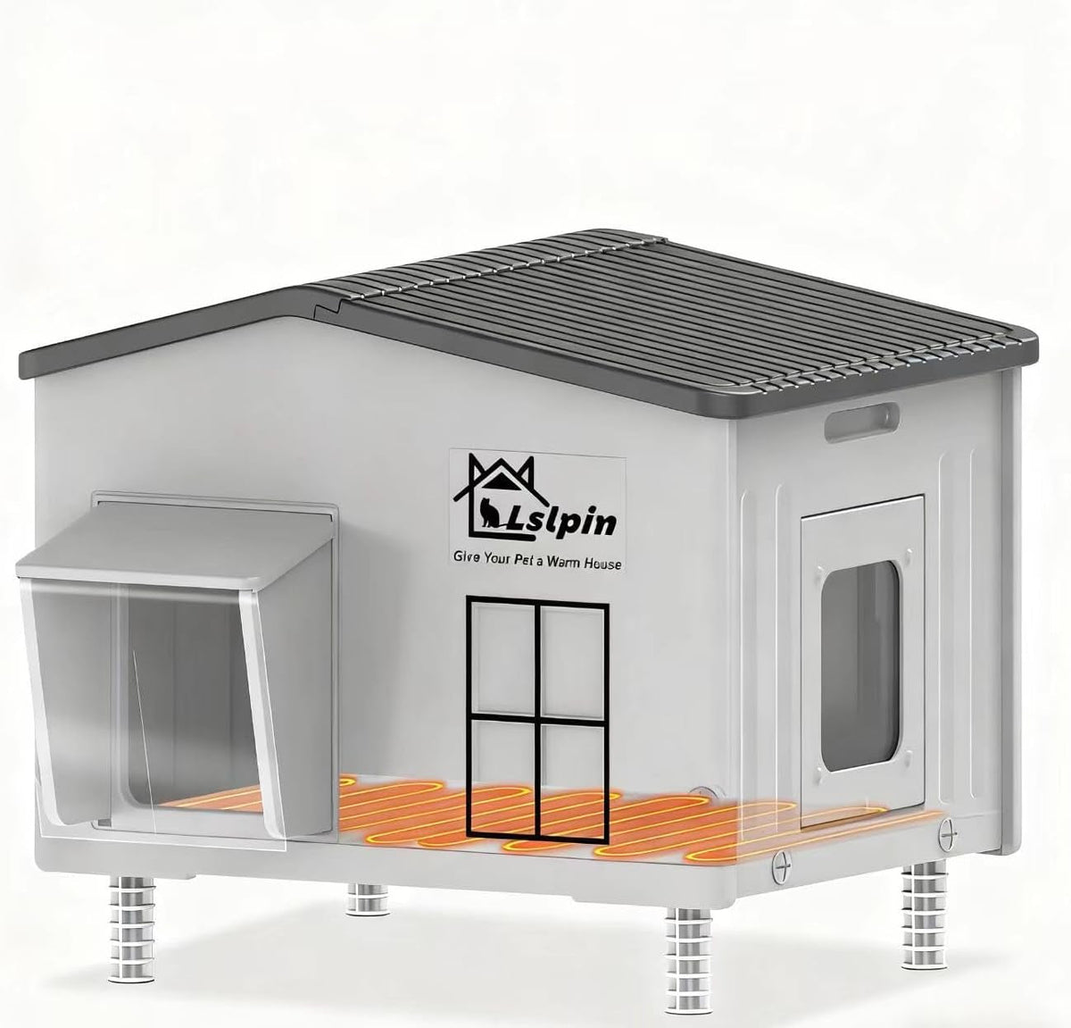 Elevated Insulated Heated Cat House with Escape Door, Standard