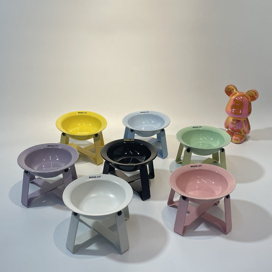 Ceramic Cat Bowl Cat Iron Frame High Leg Tableware Combination Fairy Dining Rack Cat Food Holder