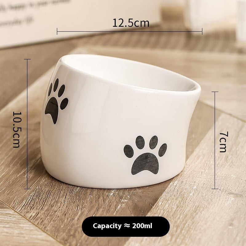 Drinking Water Neck Protection Pet Ceramic Oblique Mouth High Foot Food Basin