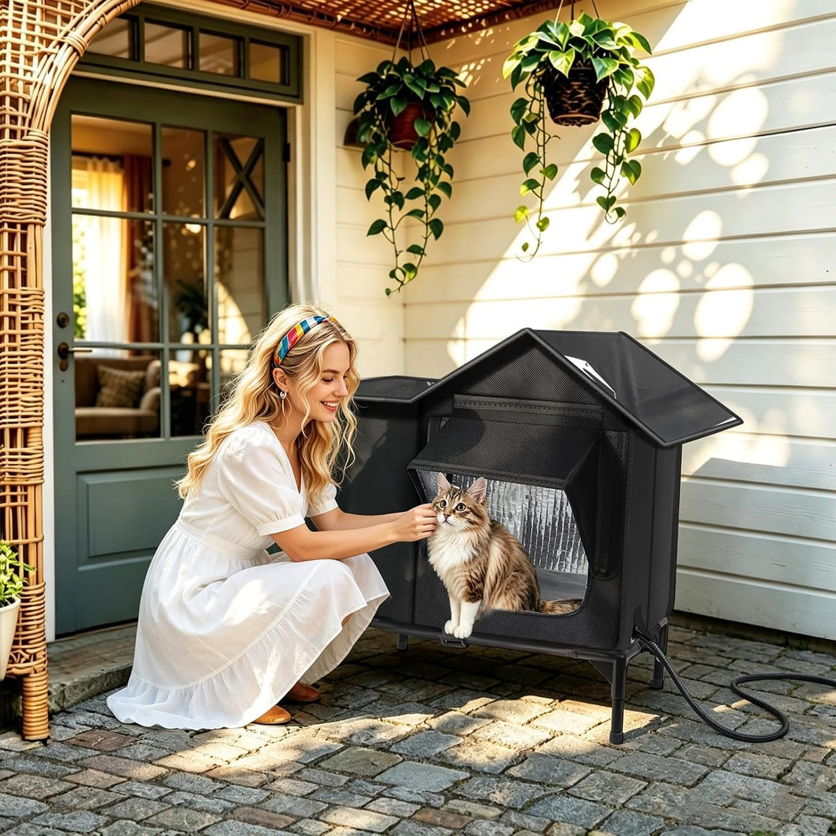 Heated Outdoor Cat House with Escape Door & Warming Pad – Medium & Large