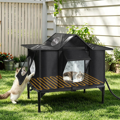 Heated Outdoor Cat House with Escape Door & Warming Pad – Medium & Large