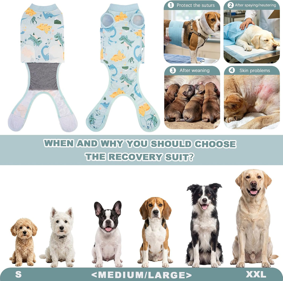 Female Dog Recovery Onesie Suit After Spay – 3 Patterns, S–2XL