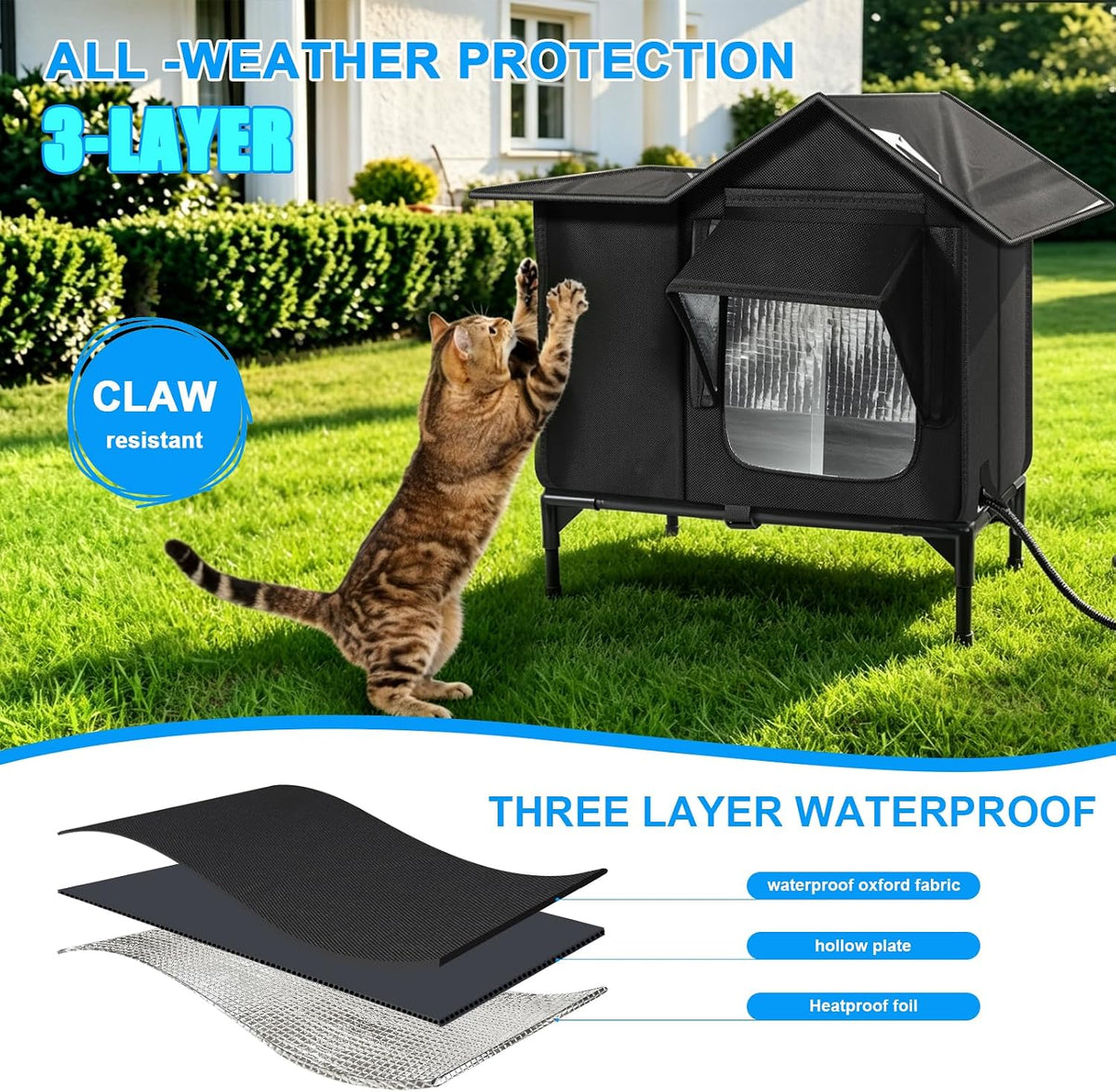 Heated Outdoor Cat House with Escape Door & Warming Pad – Medium & Large