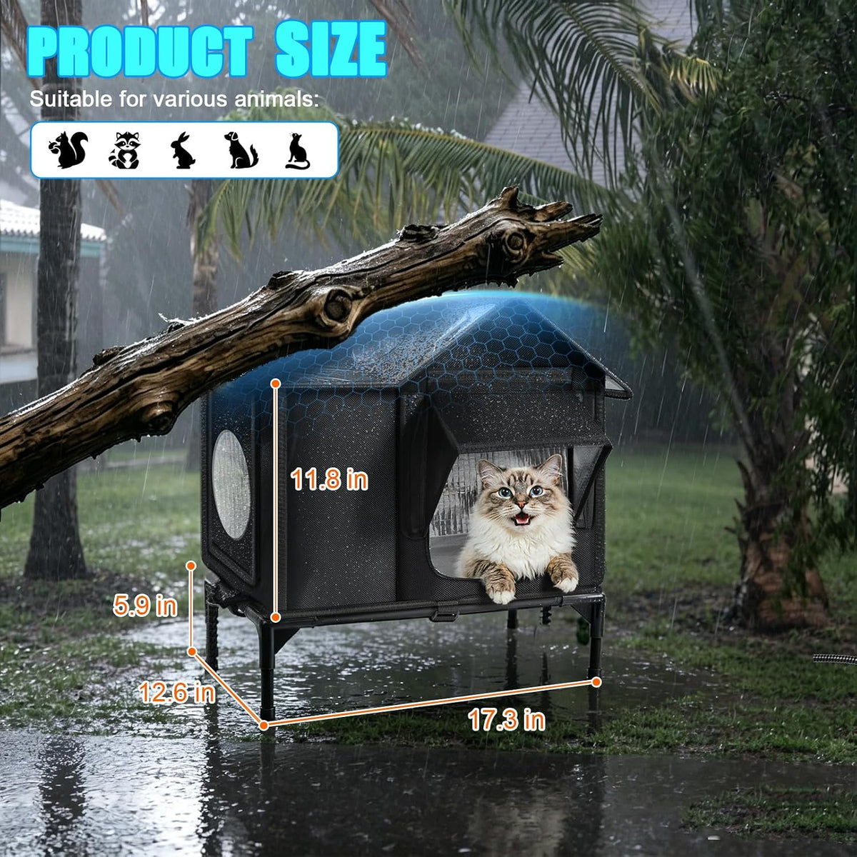 Heated Outdoor Cat House with Escape Door & Warming Pad – Medium & Large