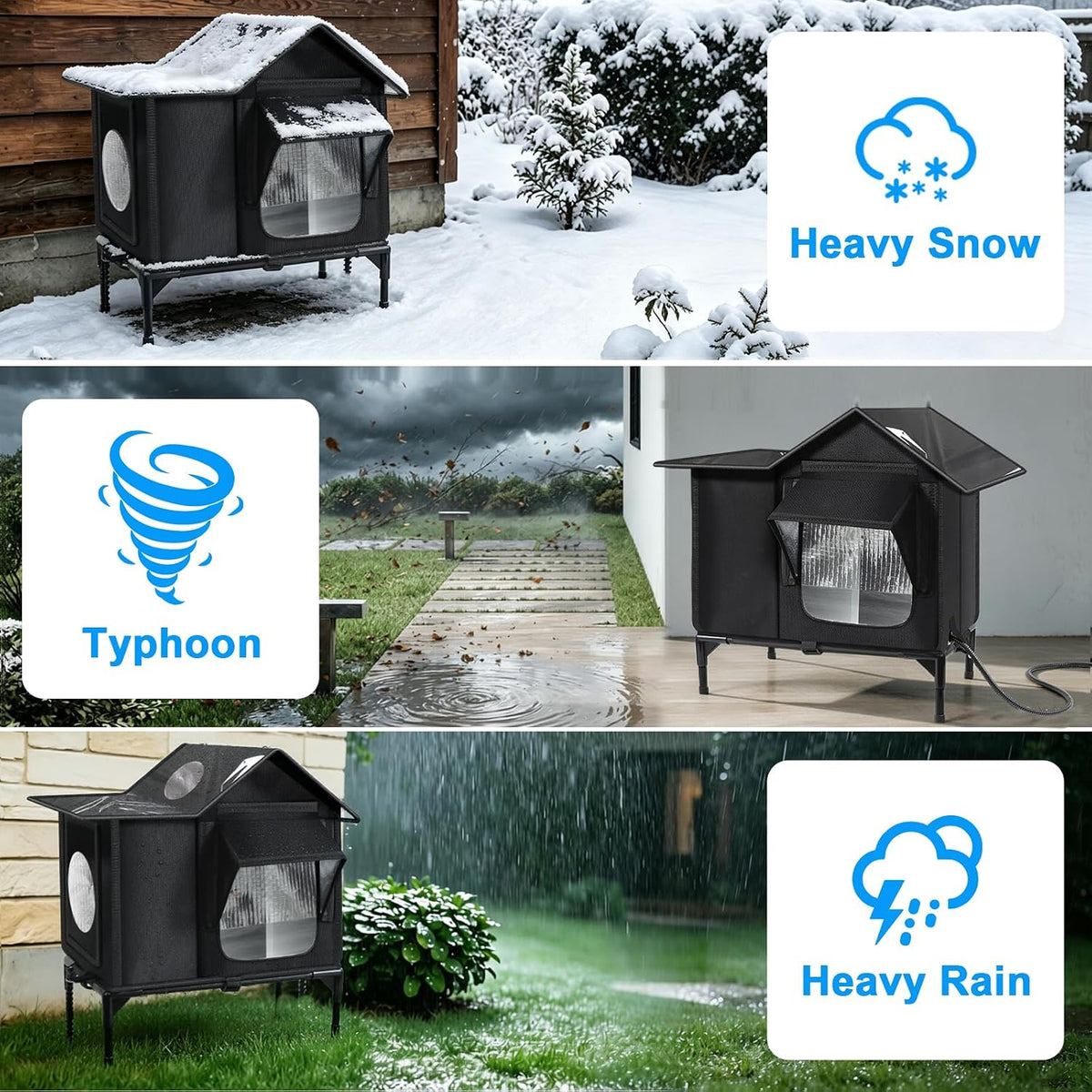 Heated Outdoor Cat House with Escape Door & Warming Pad – Medium & Large