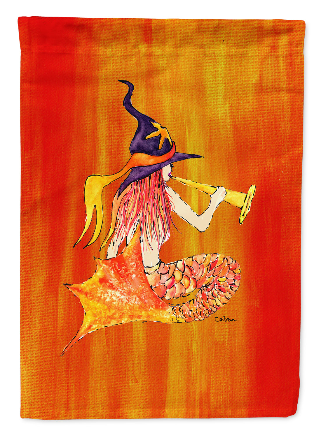 Mermaid in Witches Hat Halloween Garden Flag – Decorative Outdoor Yard Flag