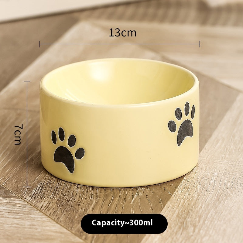 Drinking Water Neck Protection Pet Ceramic Oblique Mouth High Foot Food Basin
