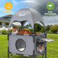 Elevated 2-Tier Outdoor Cat House with Canopy, Mesh Sides & Reversible Pad