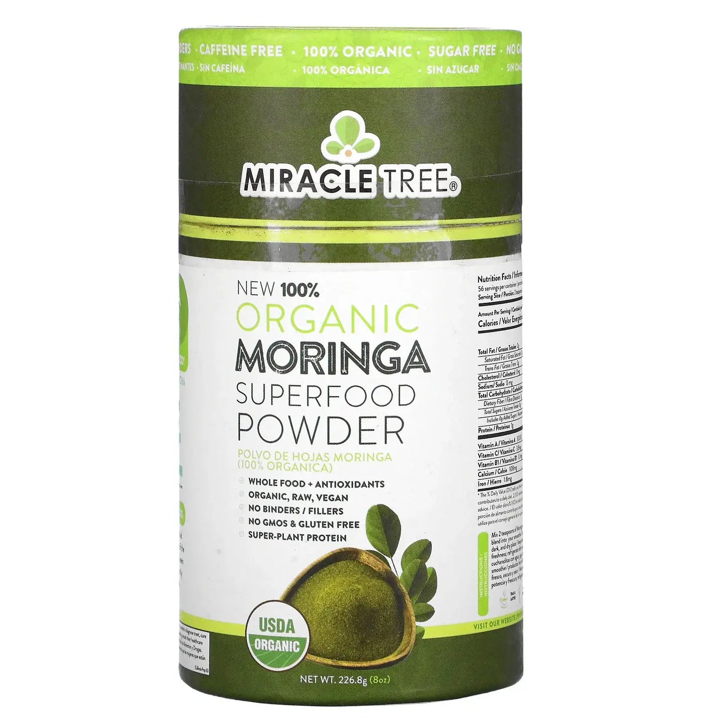 Organic Moringa Powder - 8oz Canister (0.5 lbs)