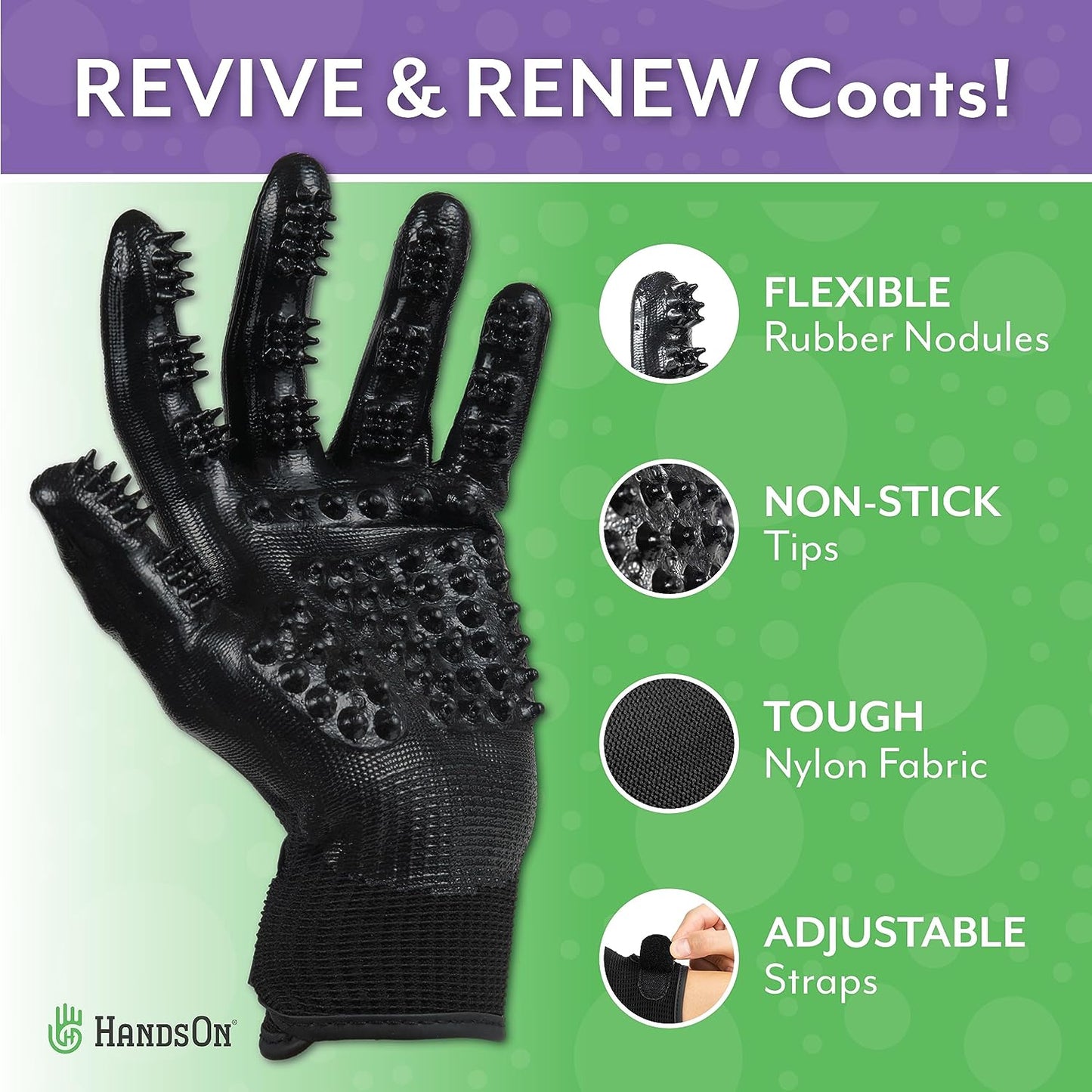 HandsOn Pet Grooming Gloves Gentle Brush for Cats Dogs Horses Black Large Size