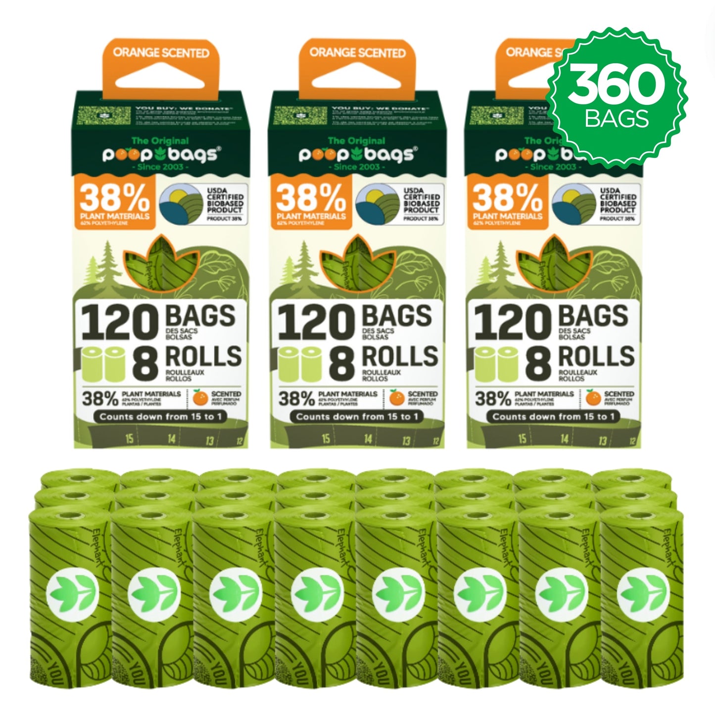 Countdown Rolls® Orange Scented Leash Roll Poop Bags