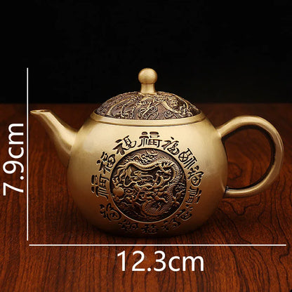 “Baifu” Dragon & Phoenix Brass Teapot – Chinese Gongfu Kettle & Ornament