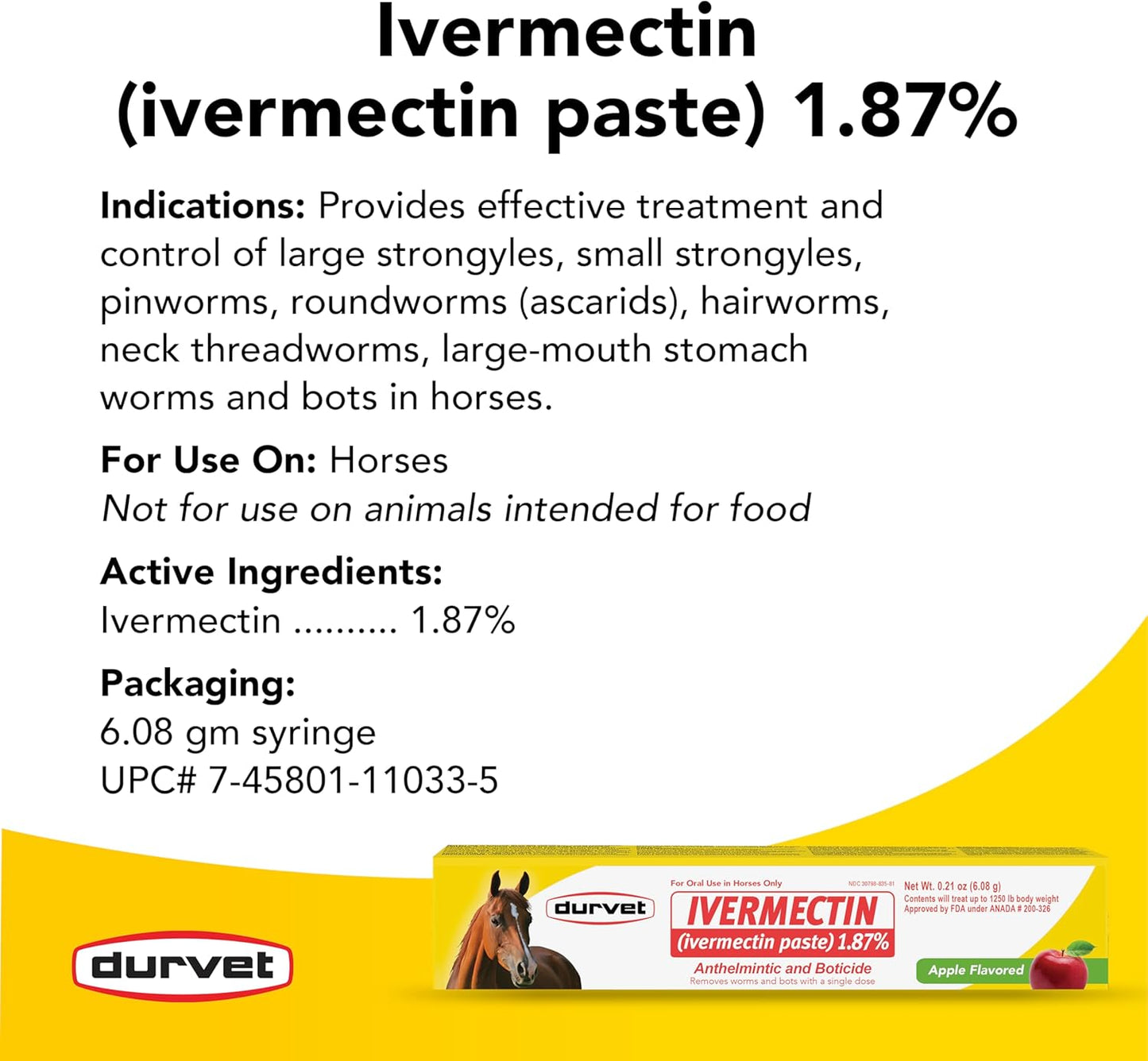 Durvet Ivermectin Horse Wormer Apple Flavor Broad Spectrum Equine Dewormer 3-Pack