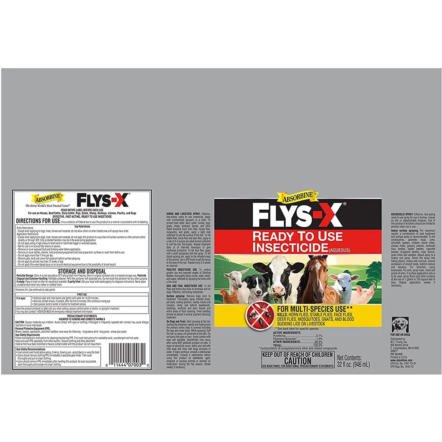 Absorbine Flys-X Multi-Species Fly Spray for Livestock & Pets Insect Protection 32 oz.