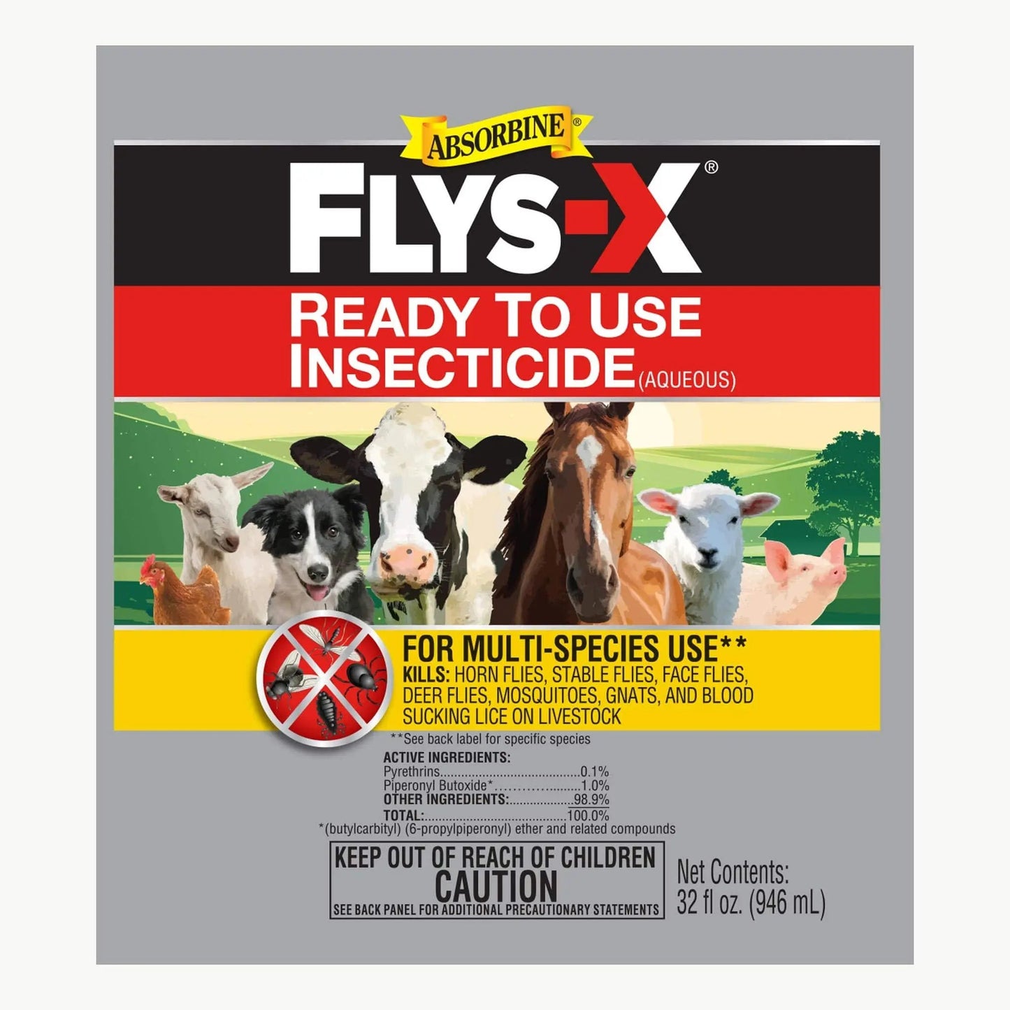 Absorbine Flys-X Multi-Species Fly Spray for Livestock & Pets Insect Protection 32 oz.