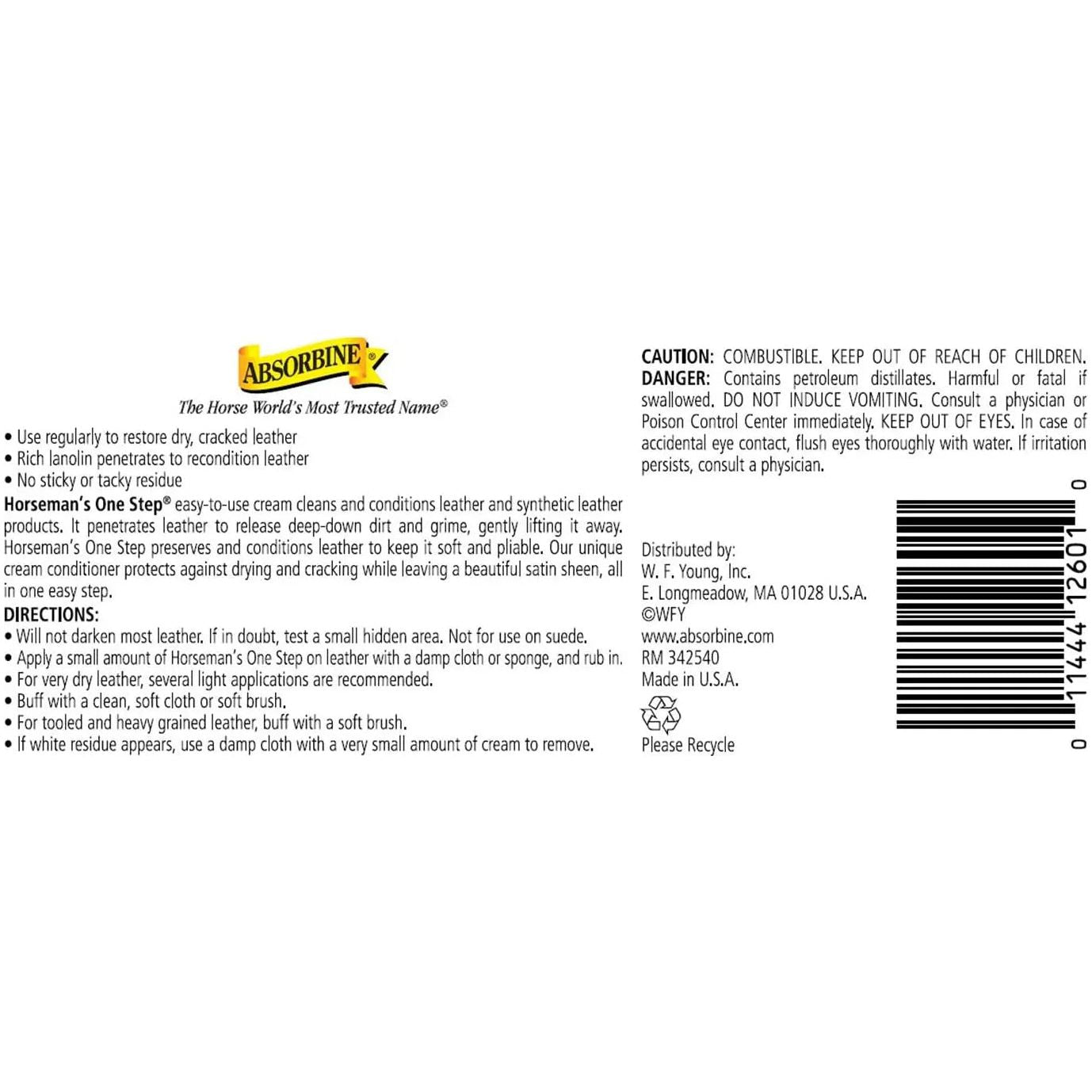 Absorbine Horseman's One Step Leather Cleaner Conditioner Tack Care Lanolin 15 oz.