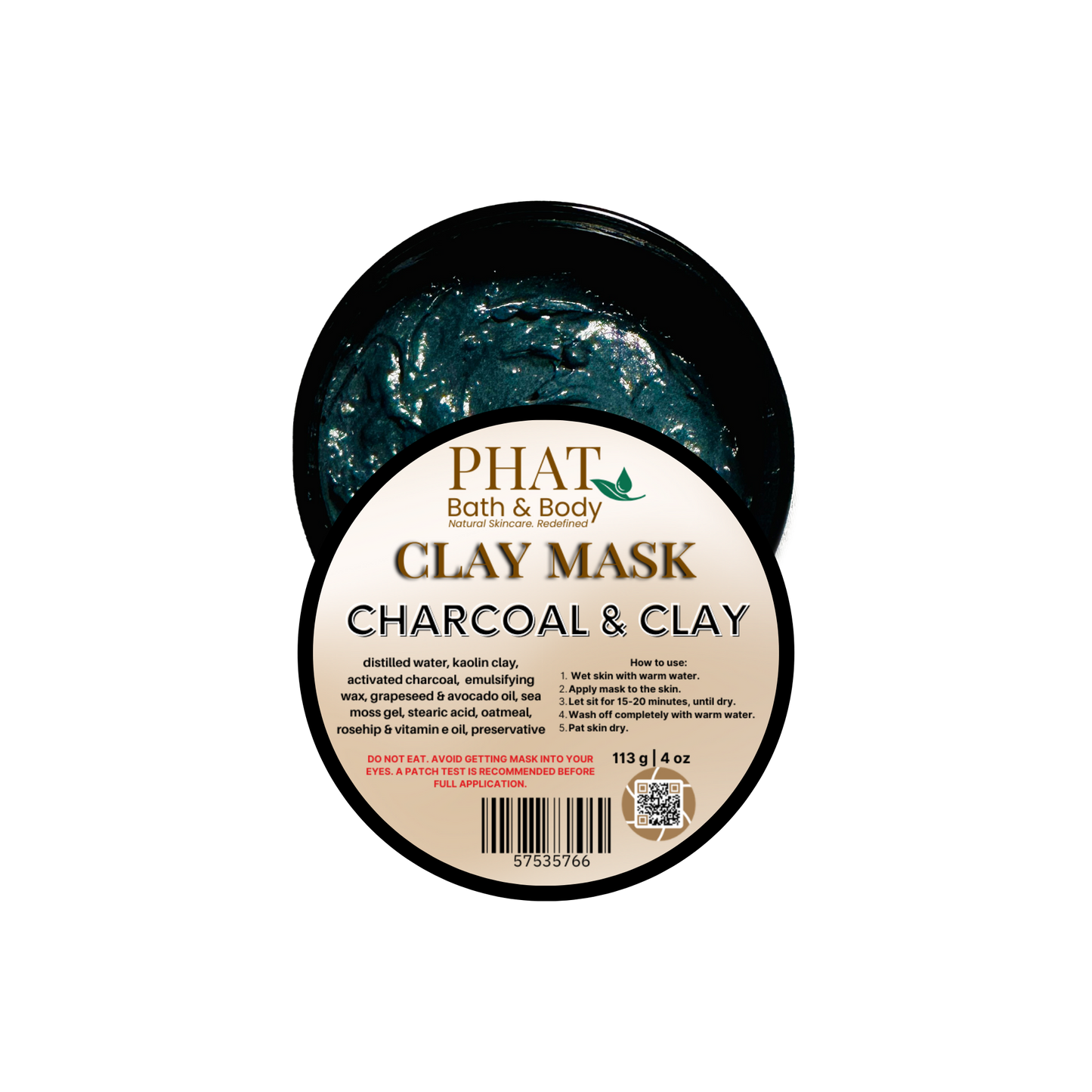 Activated Charcoal Natural Clay Mask Sea Moss Gel Vitamin E Avocado Oil | 4 oz