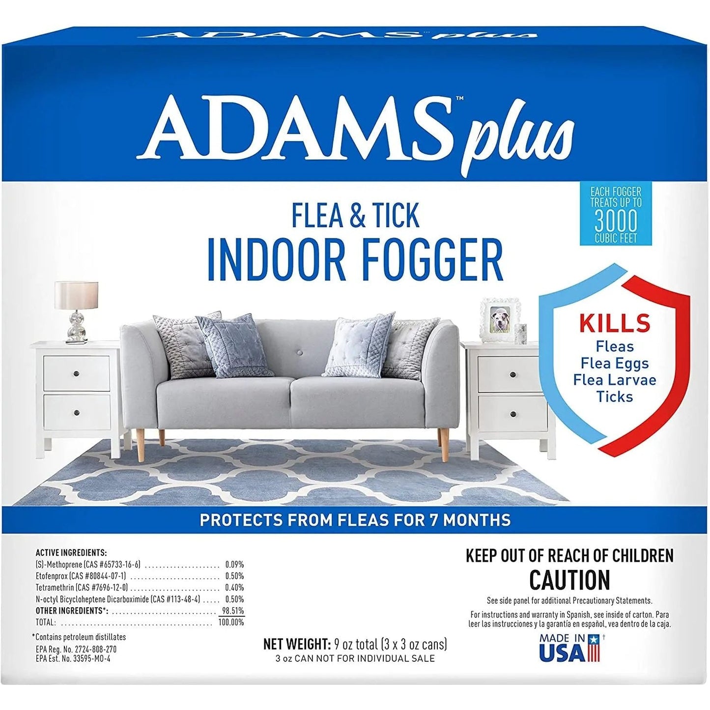 Adams Plus Flea & Tick Indoor Fogger 3 oz. Cans Each 3-Pack