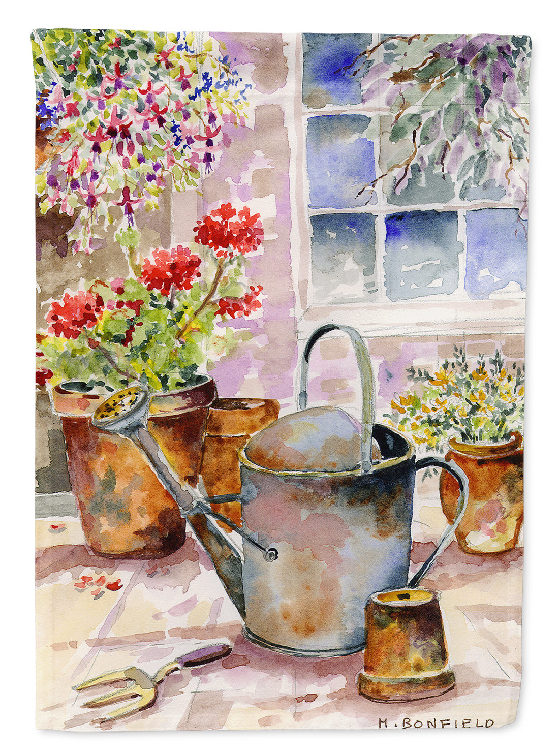 Watering Can Flowers Flag Canvas House Size BMBO0303CHF