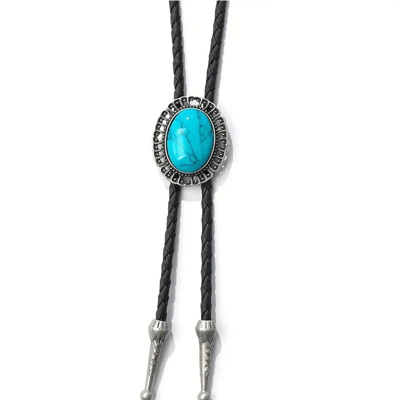 Tahoe Tack Handmade Faux Leather Braided Native Western Bolo Tie Necktie for Men or Women - Petals Design