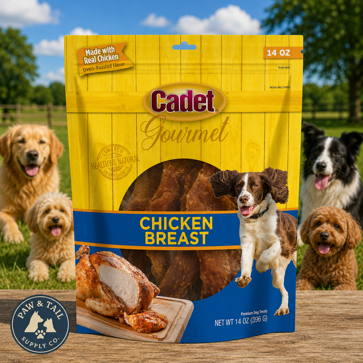 Premios gourmet para perros Chicken Dog Cadet de pechuga horneada premium, 14 oz.